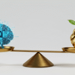 Balança simbolizando o equilíbrio entre Inteligência Artificial e ética.