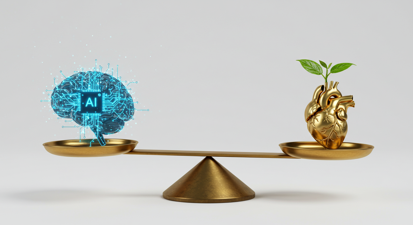 Balança simbolizando o equilíbrio entre Inteligência Artificial e ética.