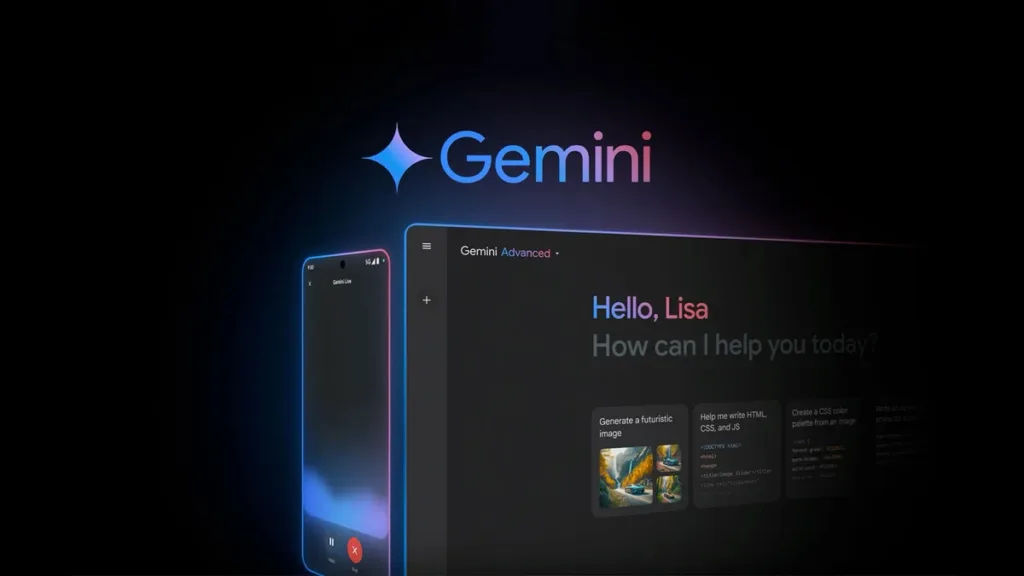 Interface do chatbot Google Gemini respondendo a uma pergunta do usuário sobre ideias para um projeto.