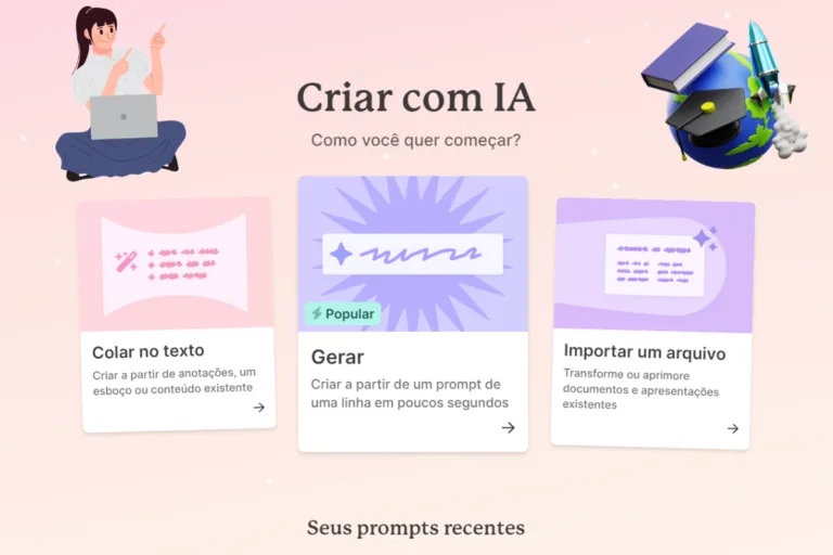 Grade de slides de uma apresentação profissional criada pela ferramenta de IA Gamma.
