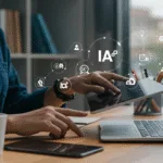 Pessoa usando diversas ferramentas de IA gratuitas para melhorar a produtividade e criatividade no trabalho